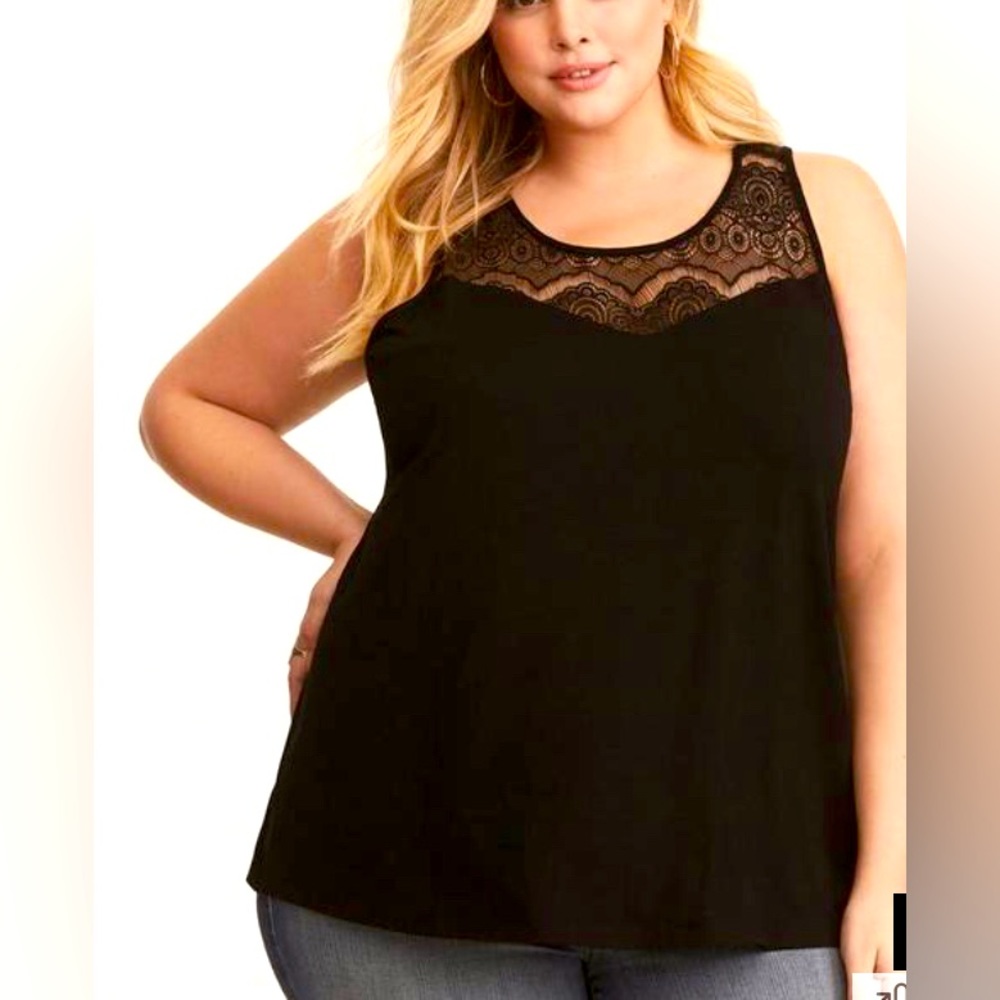 Torrid Super Soft Black Lace Inset Tank